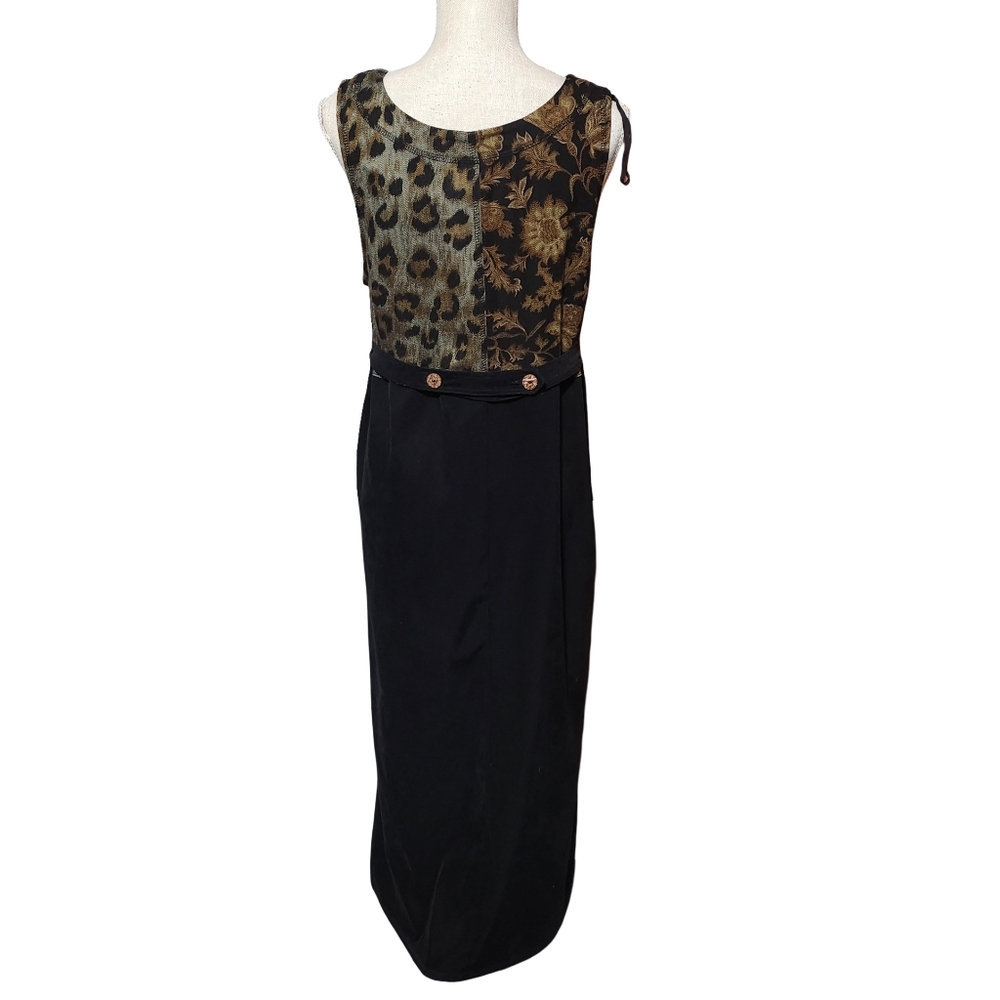 NINA PICCALINO Vintage Jumper Maxi Dress Womens Size 8 Black Leopard Artsy Retro - Picture 6 of 9